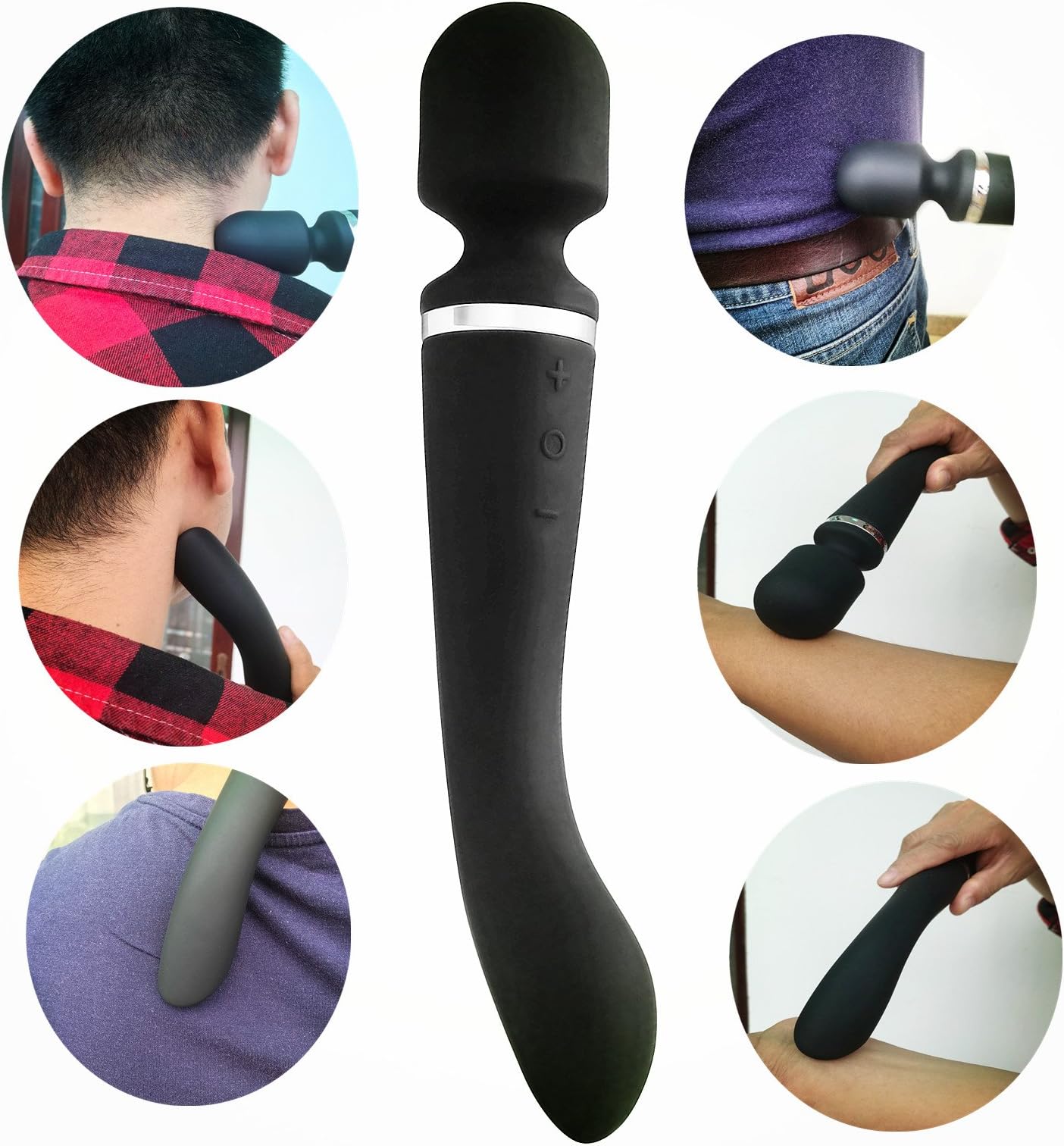 LOFS Wand Massagers Cordless Wireless Electric Handheld Wand Massager Head and Tail 10 Modes Together Vibrating for Muscle Aches Physical Sports Fleetness Recovery Friendly Travel Gift,Midnight Black