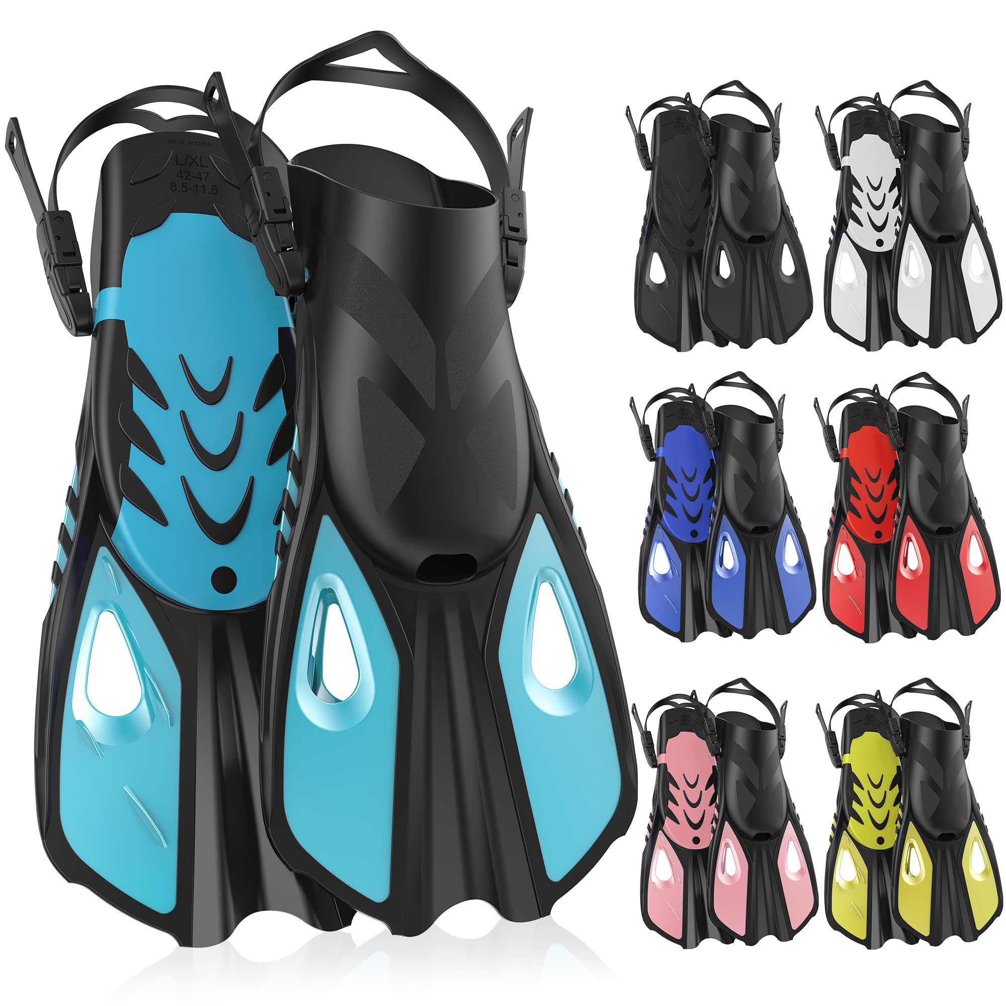 Photo 1 of MELUMILU Snorkel Fins, Swim Fins Travel Size Short Adjustable for Snorkeling Diving Adult Men Women Open Heel Swimming Flippers (Green)