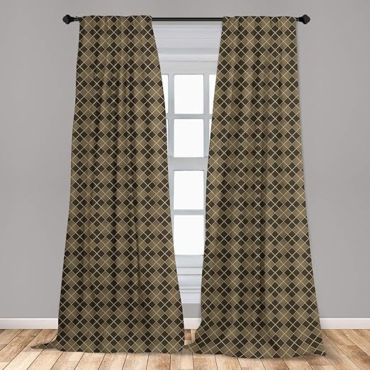 Amazon Com Ambesonne Brown Plaid Curtains Geometrical Pattern Of