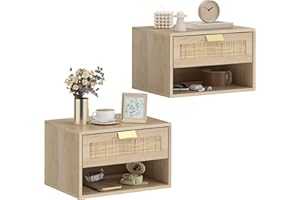 HOMCOM Floating Nightstand Set of 2, Wall Mounted Bedside Table with Drawer and Open Shelf, Nordic Night Stand for Bedroom, O