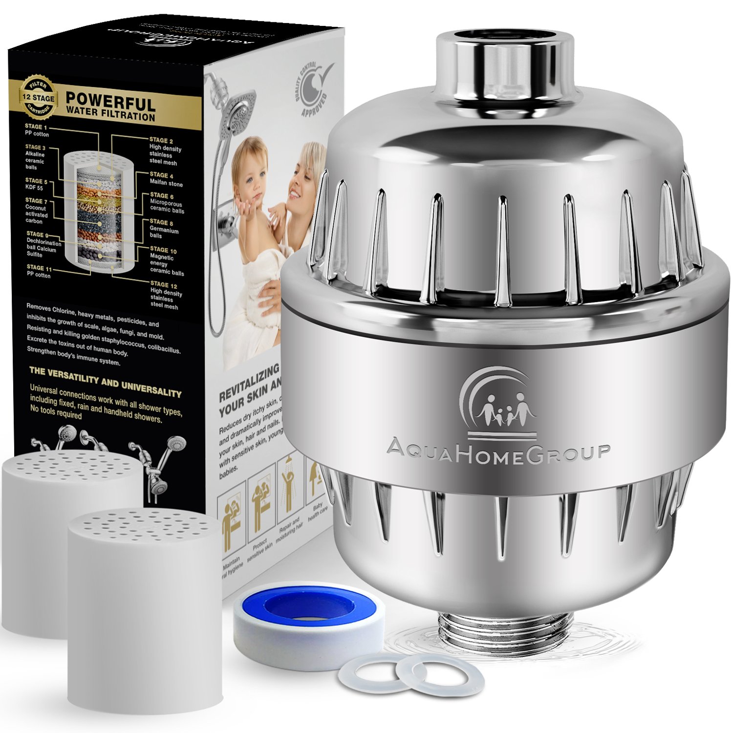 12 Stage Shower Head Filter 2 Cartridges High Output Showerhead