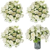 Sumind 16 Bundles Peonies Artificial Flowers Bulk Wedding Silk Faux Flowers with Stems Faux Peony Wedding Bouquets for Bride Florals Arrangements Decor for Table Centerpiece Vase Decoration(White)