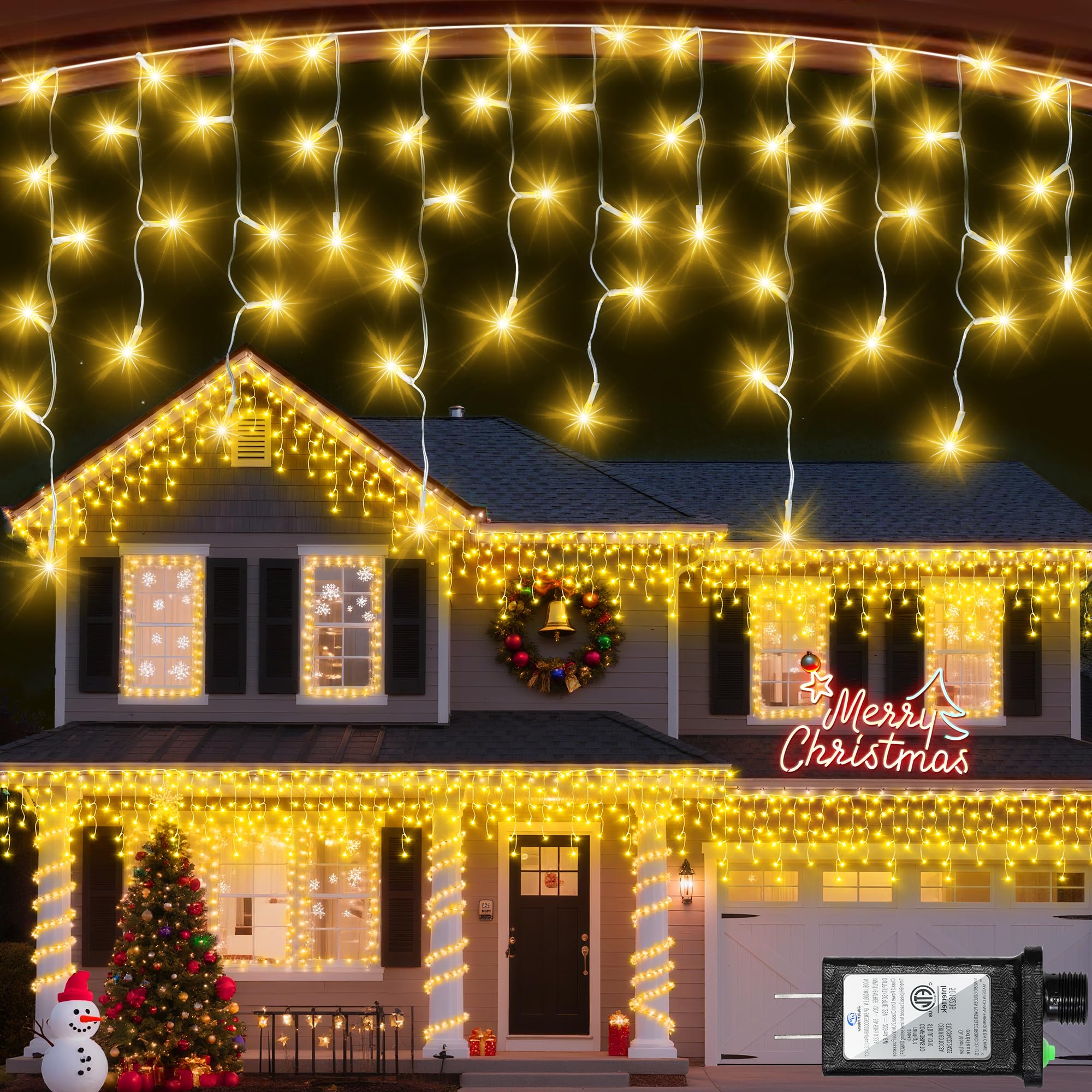 Photo 1 of 1332 LED 132ft Christmas Lights with 296 Drops, 12 Lighting Modes Warm White Christmas Decoration Twinkling Lights Dimmable, Timer Outdoor Waterproof Fairy Lights for Indoor Garden House Eaves Roof
