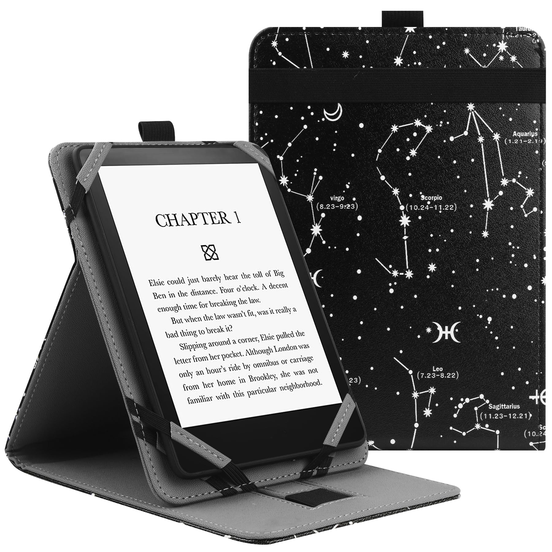 VOVIPO Universal Protective Case for 6" 6.8" 7" kindle paperwhite eReaders, Folio Stand Cover with Handstrap Compatible with kindle paperwhite/Kobo/Pocketook/Sony 6/6.8/7 inch-Constellation