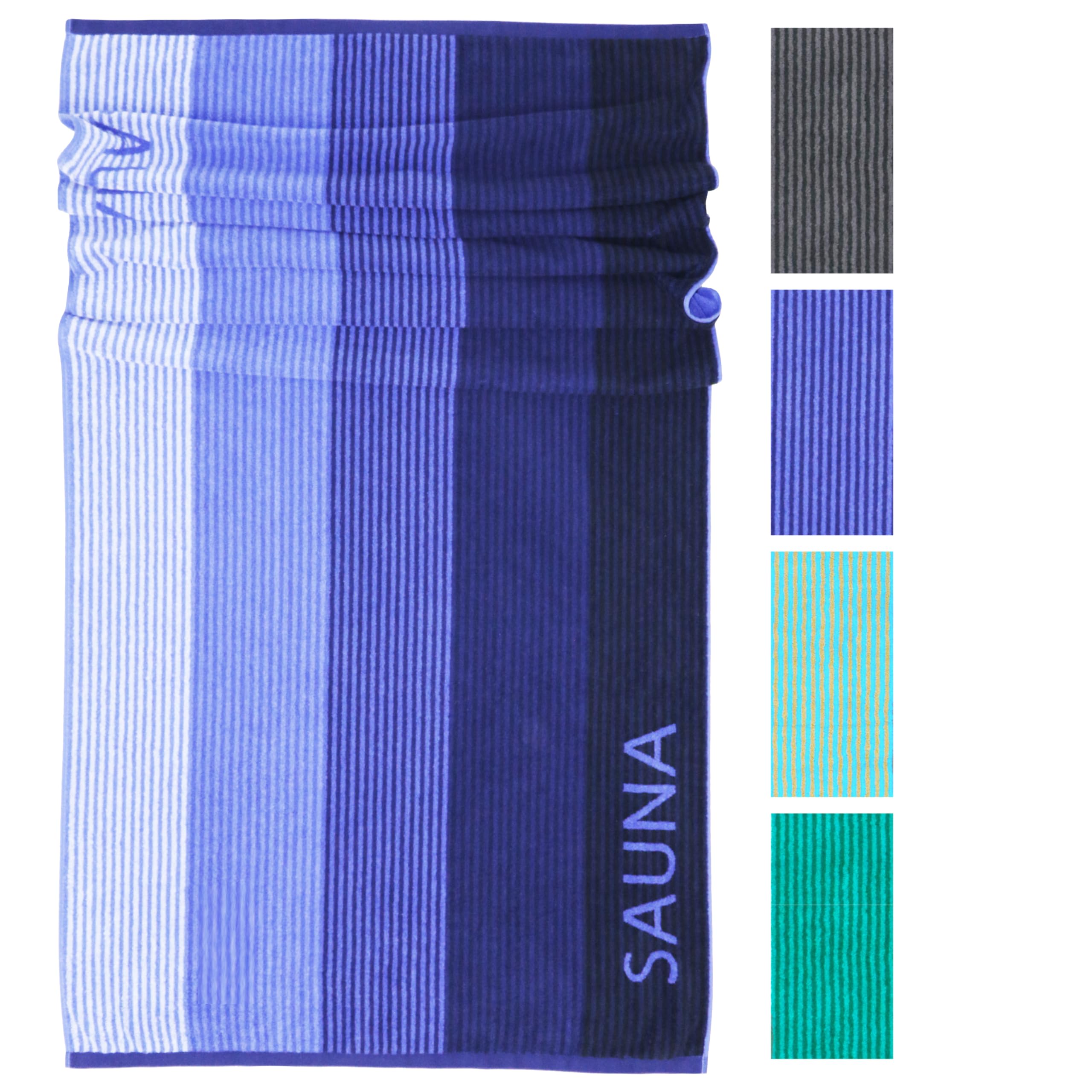 Lashuma Sauna Towels | Block streifen| Beach Towel 85 x 200 cm XXL Hand Towel Bath Towel 100% Cotton, Blue - Black