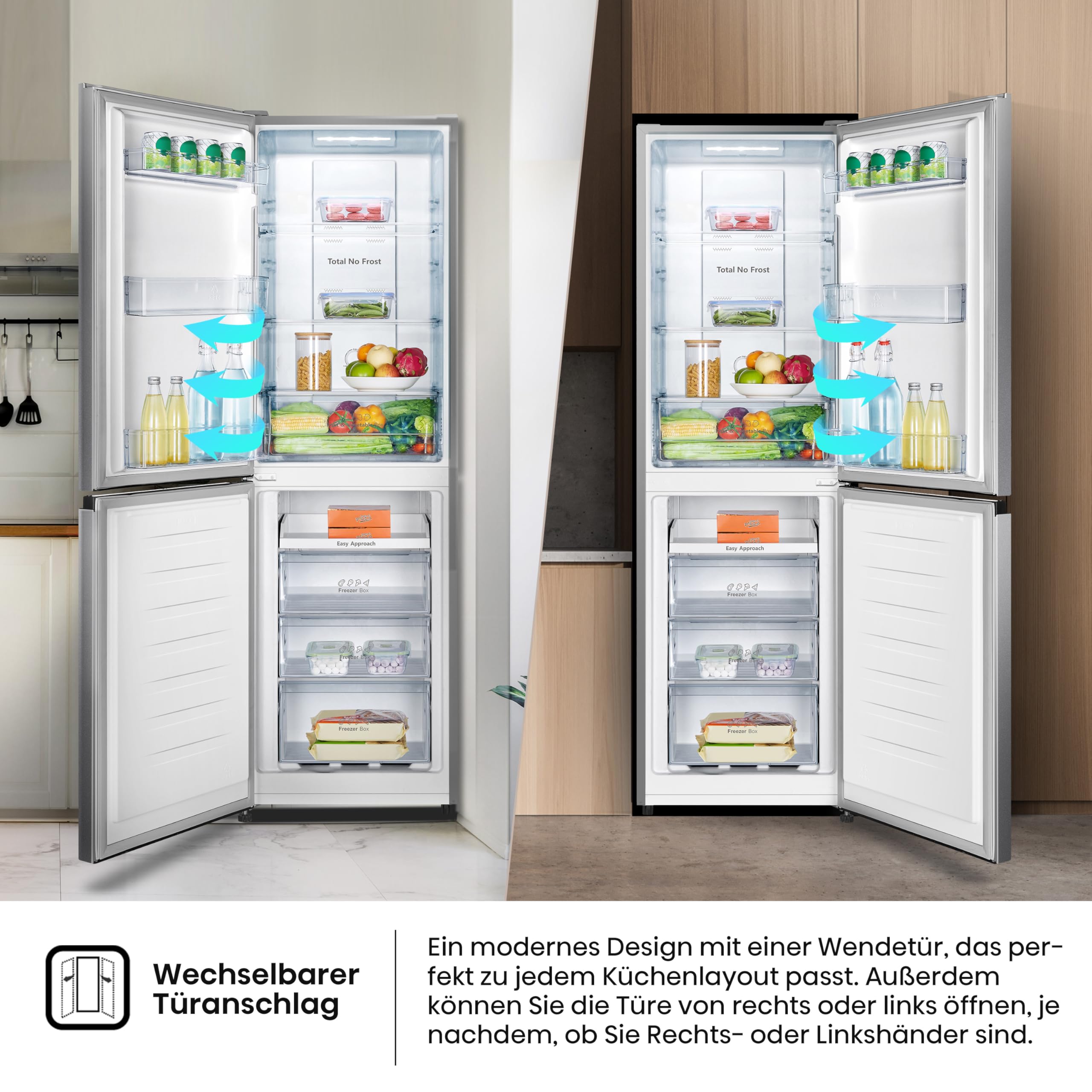 Hisense RB327N4ADD Kühl-Gefrier-Kombination, EEK D, Total NoFrost, wechselbarer Türanschlag, Flaschengitter, 171 Liter Kühlteil, 85 Liter Gefrierteil, Inox Look 6