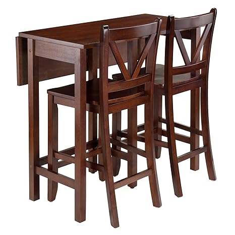 Winsome 94355 Lynnwood Collection 3 Piece Drop Leaf Table With 2 Counter V Back Stools Brown