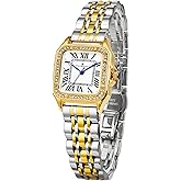 FORSINING Classic Square Watches for Women with Crystal Accents and Stainless Steel, Roman Numerals Ladies Casual Dress Watch