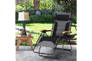 MAISON ARTS Oversized XXL Padded Zero Gravity Lounge Chair 30" Wide Seat Anti Gravity Lawn Chair Foldable Recliner Outdoor Camp Chair for Poolside Backyard Beach, Support 400lbs, Black & Grey