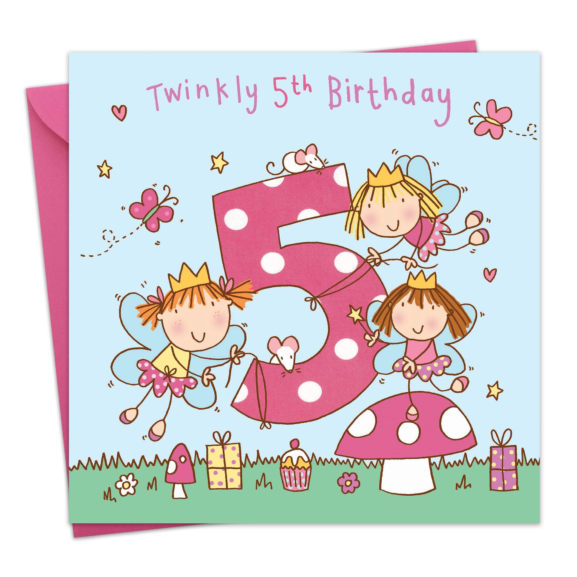 Twizler 5th Birthday Card for Girls - Fairy Princess - Age 5 Year Old - Childrens Happy Birthday Card for Kids