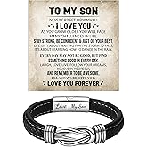 sunglnl To My Son Bracelet From Mom Dad, Stainless Steel Infinity Knot Beaded Bracelets Braided Leather Forever Love Gifts Gift For Son Birthday With Message Card Box Jewelry
