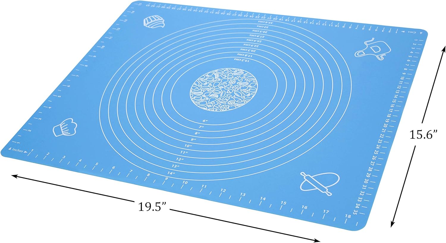 Silicone Baking Mat for Pastry Rolling Dough with Measurements - 19.7" x 15.7" BPA Free Non stick and Non Slip Blue Table Sheet Baking Supplies for Bake Pizza Cake: Kitchen & Dining
