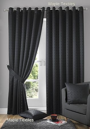 Black Maison Eyelet Curtains In Black 90 X 108 Extra Long Drop