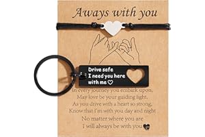 VULETO Drive Safe Heart Matching Couples Keychain Bracelet Set Birthday Valentines Day Gifts for Him Husband Boyfriend Gifts