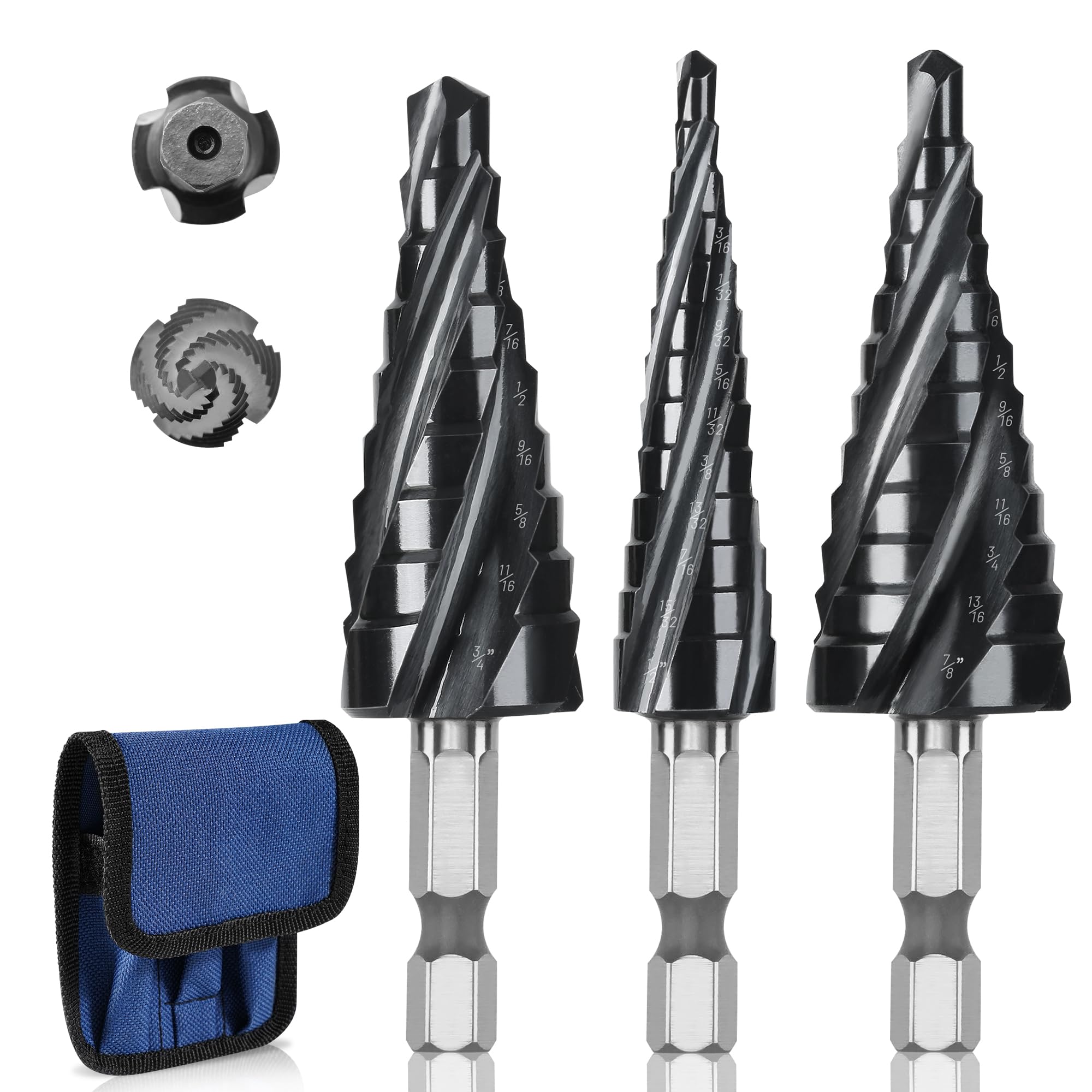 3 PCS Cobalt M35 Step Drill Bits Set 1/8" to