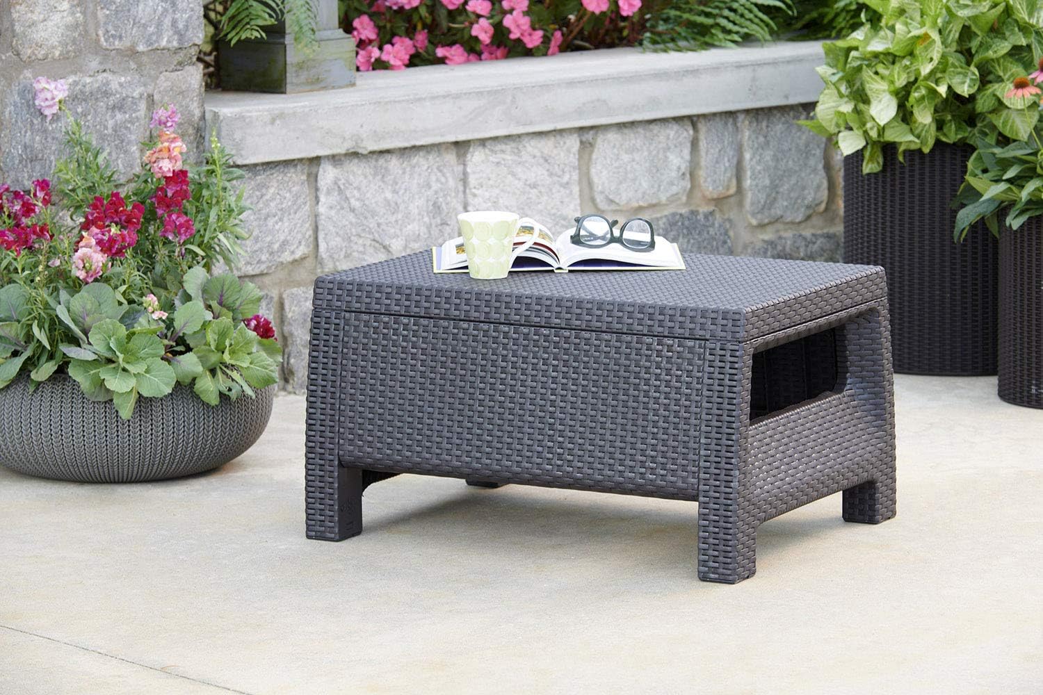 Keter Corfu Coffee Table Modern All Weather Outdoor Patio Garden Backyard Furniture, Charcoal : Coffee Tables : Garden & Outdoor