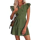 PRETTYGARDEN Women's 2026 Summer Sundresses Eyelet Cap Sleeve V Neck Short Boho Wedding Guest Dress Beach Vacation Clothes
