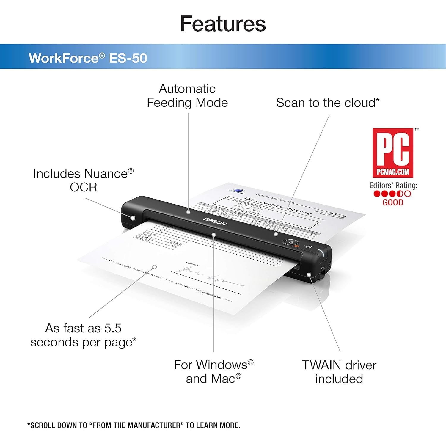 Office Products Renewed Epson Workforce Es 60w Wireless Portable Sheet Fed Document Scanner For Pc And Mac Scanners