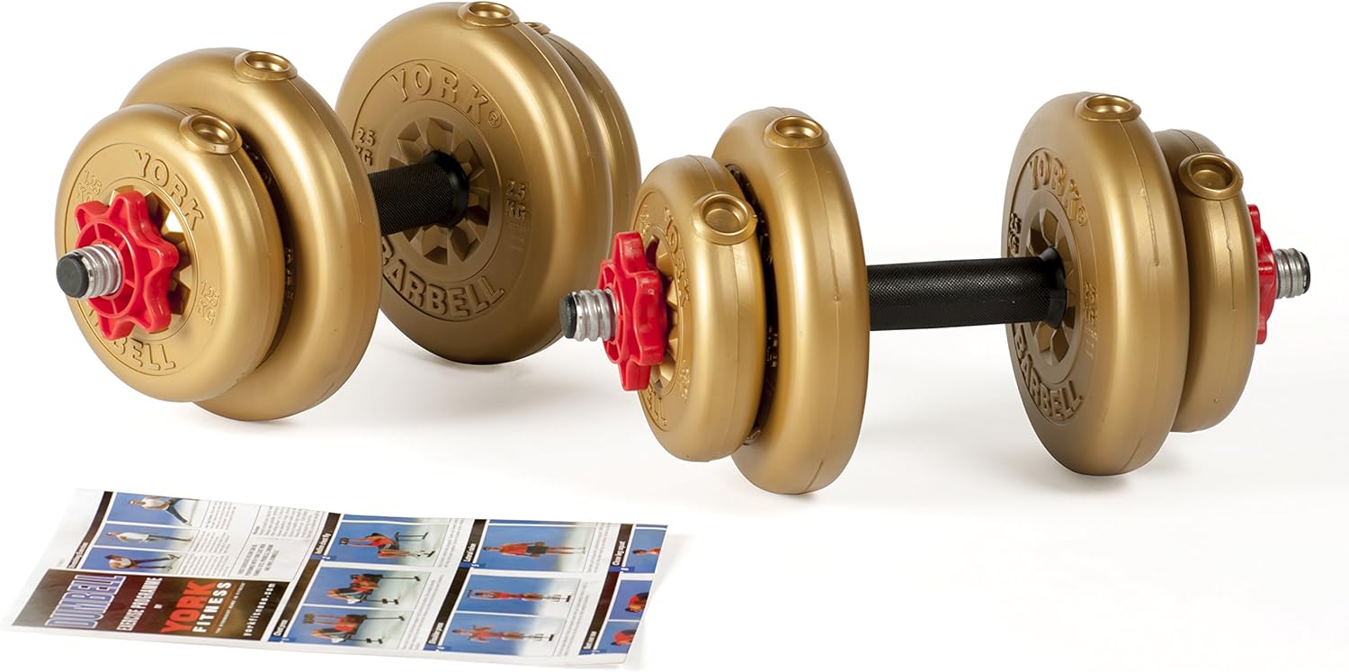 York Fitness Juego de Mancuernas Discos de Vinilo Dorado de 12 kg ...