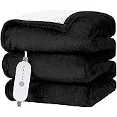 HYLEORY Heated Electric Blanket Twin 62"x84" Soft Fleece & Flannel with 5 Heating Levels & 10 Hours Timer Auto Shutt Off, ETL Certified, Washable，Heated Blanket for Body-Black