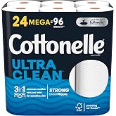 Cottonelle Ultra Clean Mega Bathroom Tissue, White, 312 Sheets Per Roll, Pack Of 24 Rolls