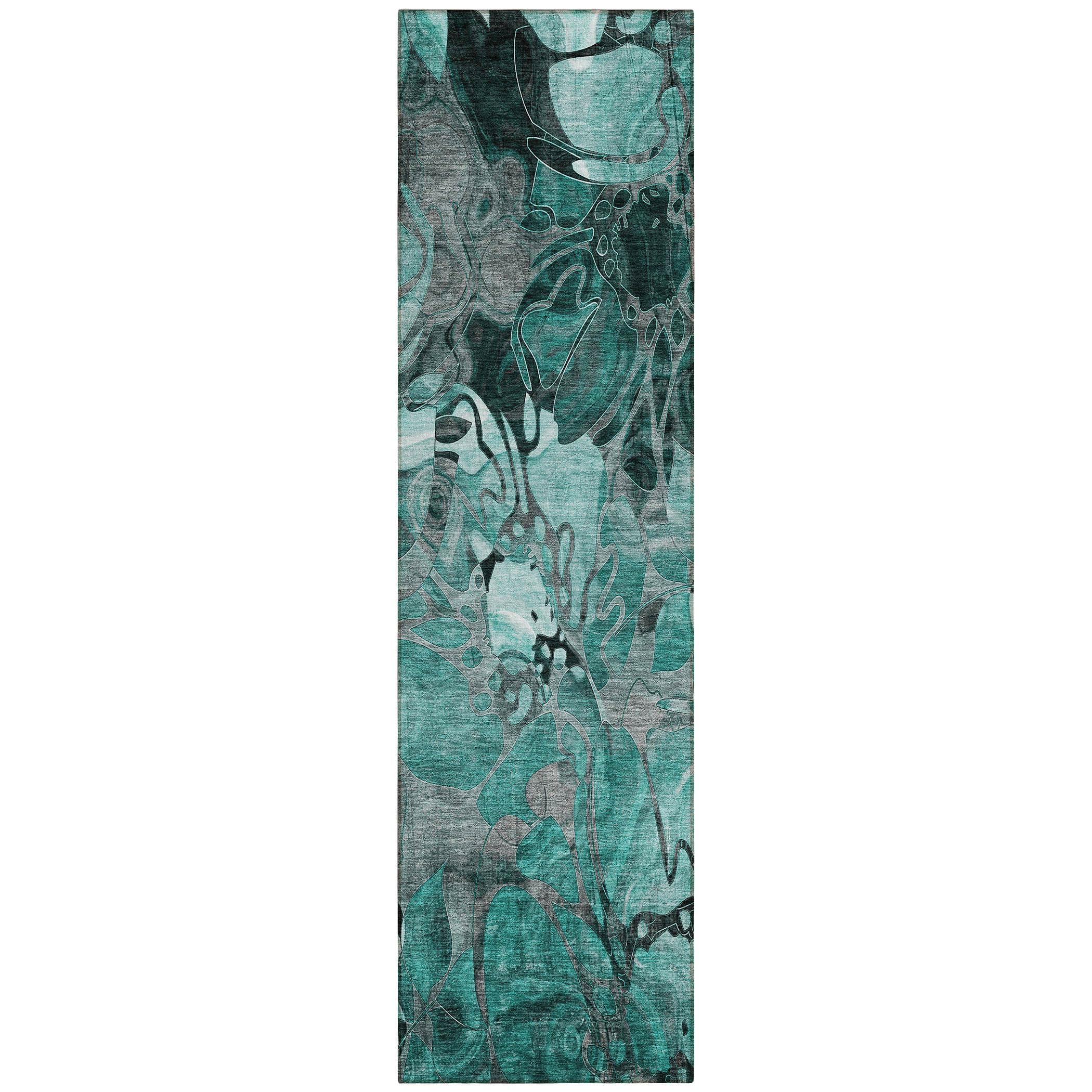 Addison Rugs Chantille ACN558 Teal 2’3″ x 7’6″ Indoor Outdoor Hallway Runner Rug, Stain Resistant Washable Kitchen Area Carpet for Bathroom, Laundry and Bedroom