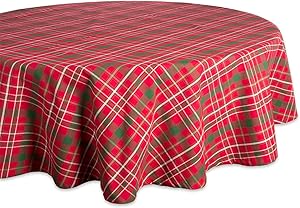 DII Tartan Holly Plaid Round Tablecloth, 100% Cotton with 1/2" Hem for Holiday, Family Gatherings, & Christmas Dinner (70" - Seats 4 to 6)