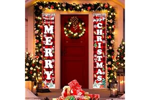 CHUNRUN Christmas Decorations Red Black Buffalo Plaid Sign Set for Festival Merry Christmas Door Banner | Outdoor Yard & Front Porch | Indoor & Outdoor Xmas Decor for Home, Wall, Front Door, Yard, and Garage