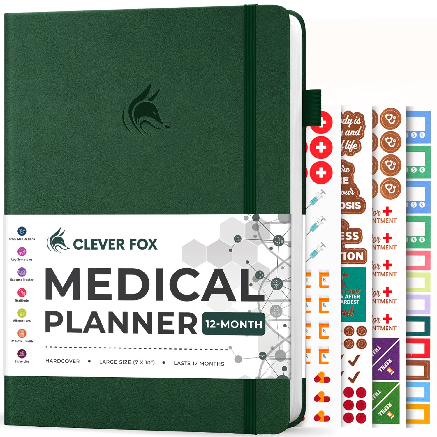 Clever Fox Medical Planner 12-Month – Medical Notebook, Health Diary, Wellness Journal & Logbook to Track Health – Self-Care Medical Journal – 12 Months, Undated, 18 x 26cm, Hardcover (Forest Green)