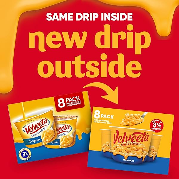 VELVEETA SHELLS & CHEESE ORIGINAL MICROWAVEABLE SHELL PASTA & CHEESE SAUCE, 8 CT BOX, 2.39 OZ CUPS