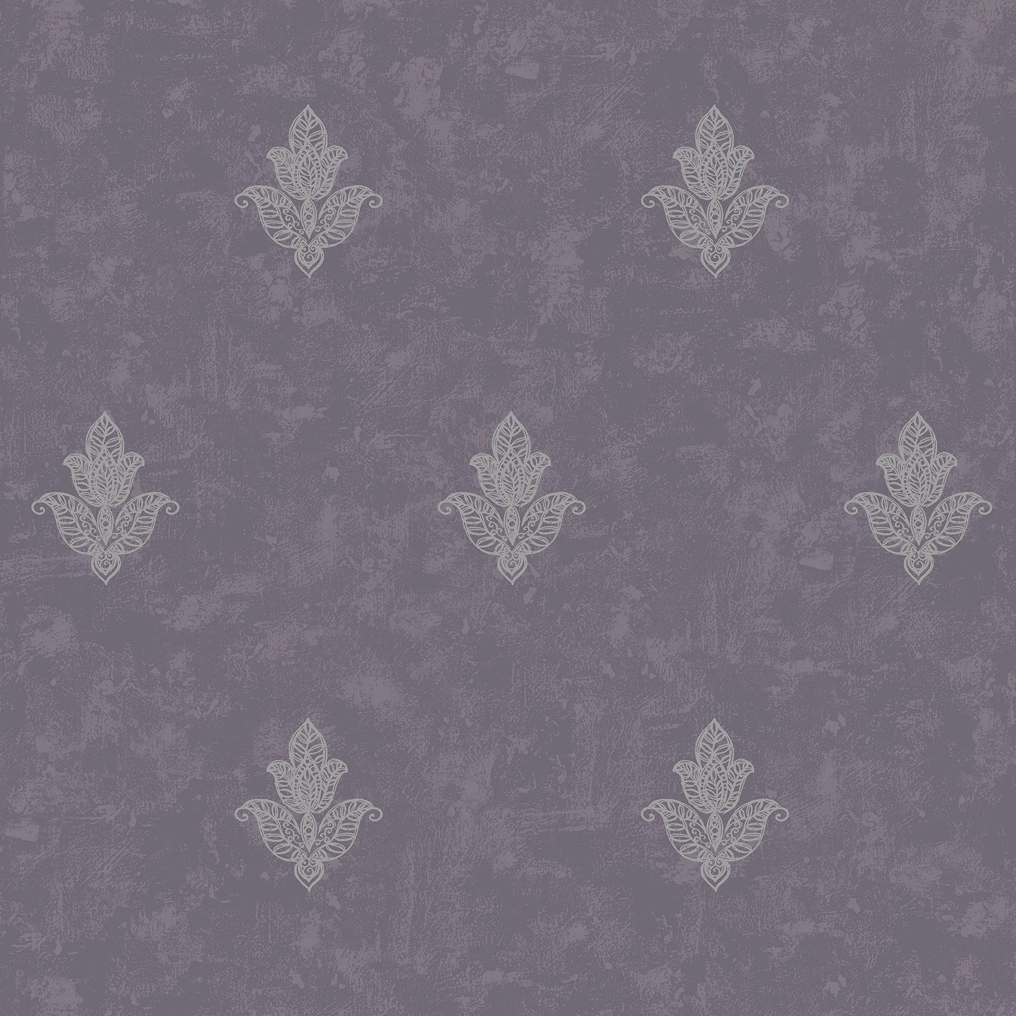 Galerie 7018 Emporium Mehndi Motif Wallpaper, Purple/Silver, 10m x 53cm