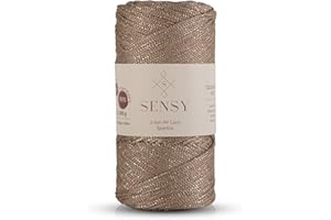 S SENSY Sensy Premium 2mm 251 Yards Sparkle Polyester Rope 90% Polypropylene 10% Polyester Cord Macrame Cord 2mm Crochet Bag Cord Macrame Rope Crochet Thread Gift for Knitter (Latte Sparkle)