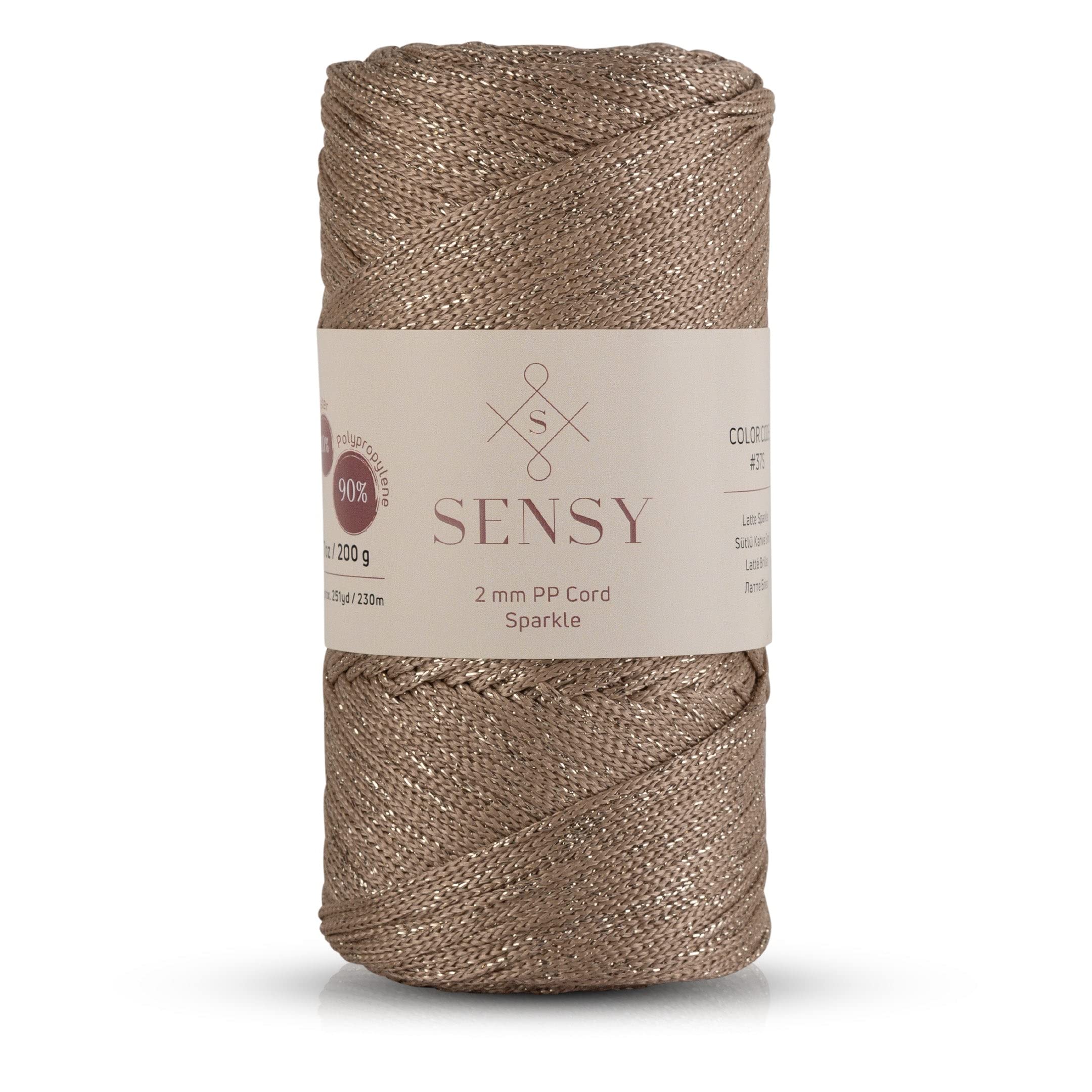 Sensy Premium 2mm 251 Yards Sparkle Polyester Rope 90% Polypropylene 10% Polyester Cord Macrame Cord 2mm Crochet Bag Cord Macrame Rope Crochet Thread Gift for Knitter (Latte Sparkle) — image 1
