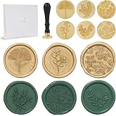 UNIQOOO 6 Pcs Wax Seal Stamp Set, Floral Stamps Botanical Sealing Stamper Kit, Wooden Handle with Brass Head for Wedding Greeting Cards Gift