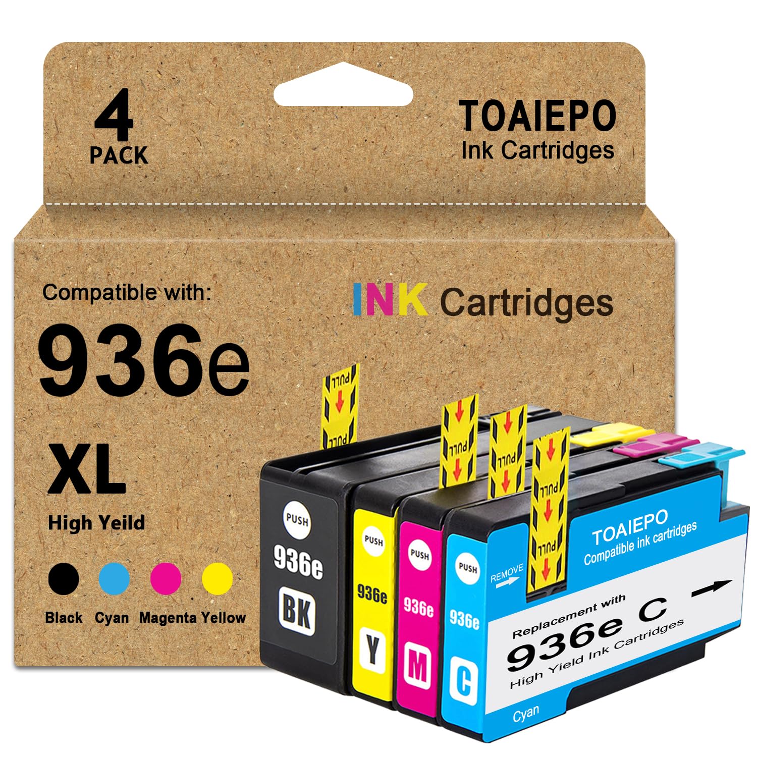 Photo 1 of TOAIEPO 936XL 936e Ink Cartridges Compatible for HP 936e Ink Cartridges Combo Pack Work with HP OfficeJet Pro 9125e Cartridges 9135e Series Printers