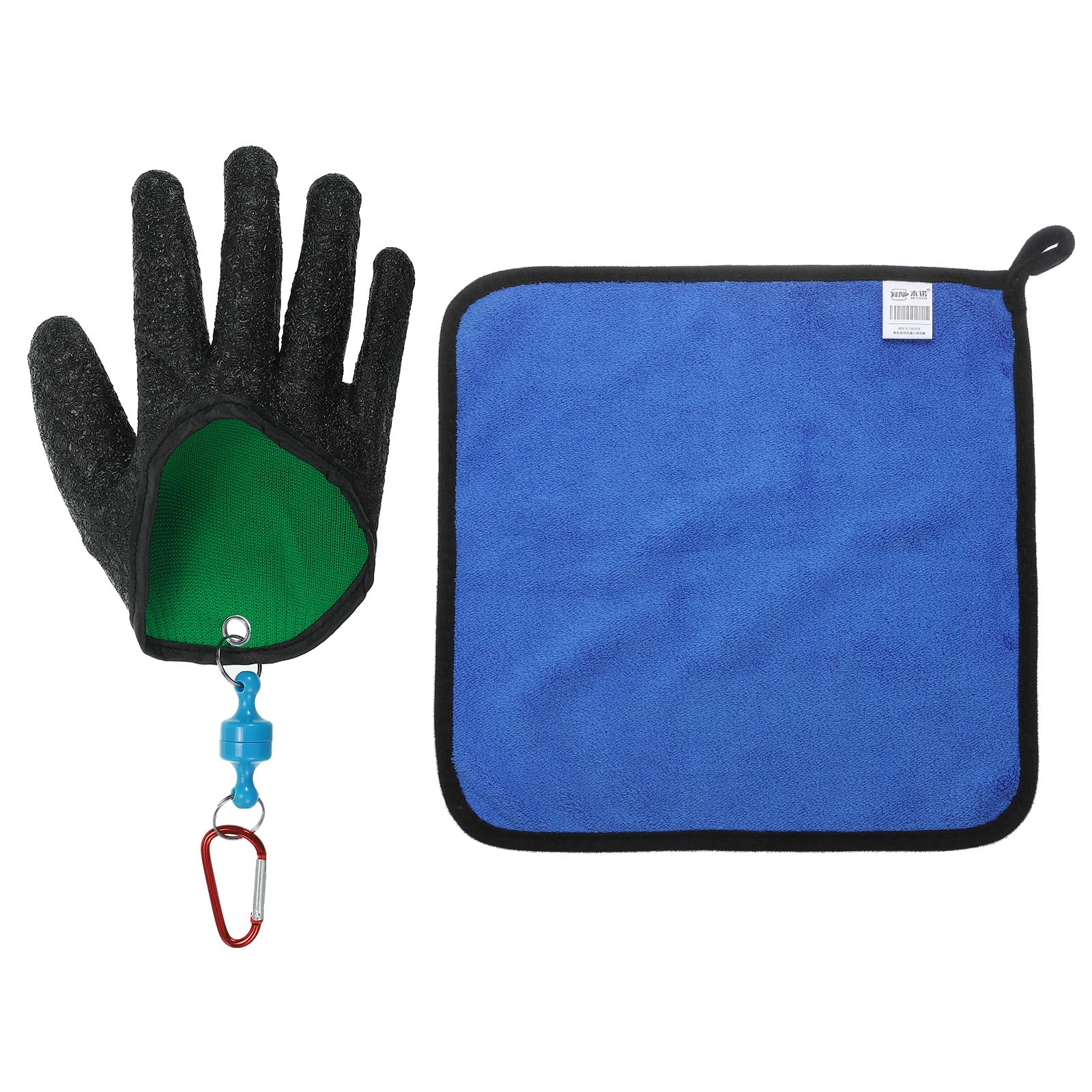 PATIKIL Fishing Gloves with Magnet Release, Fisherman Professional Catch Fish Gloves Non-Slip Puncture Resistant Fillet Glove with Towel For Handing Catching Cleaning, Black(Right)