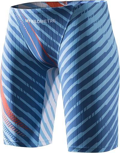 MY KILOMETRE Jammer Swimsuit Mens Solid Blue Endurance Training Long Jammer
