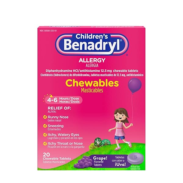 BENADRYL CHILDREN’S ALLERGY MEDICINE CHEWABLES WITH DIPHENHYDRAMINE HCL,...