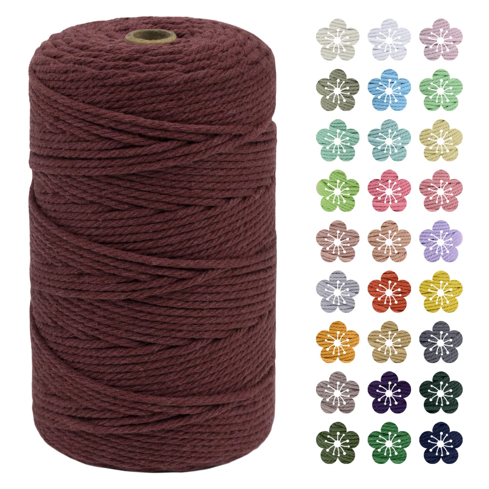 LEREATI Macrame Cord 3mm x 200m, Thick Macrame Rope Natural Cotton Rope Craft String, 4 Strand Twisted Cotton Cord Yarn for DIY Plant Hanger, Wall Hanging, Christmas Decoration (Rust red)