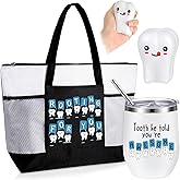 Sliner 3 Pcs Dental Gifts Dentist Assistant Hygienist Gifts for Women 12oz Tooth Tumbler with Lid and Straw Tote Bag Funny Teeth Stress Toy for Doctor Nurse World Oral Health Day Accessories(White)