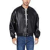Fahsyee Leather Jackets for Men, Faux Bomber Jacket Mens Motorcycle Lapel Asymmetric Zip-Up Belt Slim Fit Biker Coat