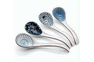 JOBNTZ Asian Soup Spoon, Ceramic Ramen Spoon, 6.4inch Japanese Pho Spoon with Long Handle for Miso, Chinese Dumpling, Noodles