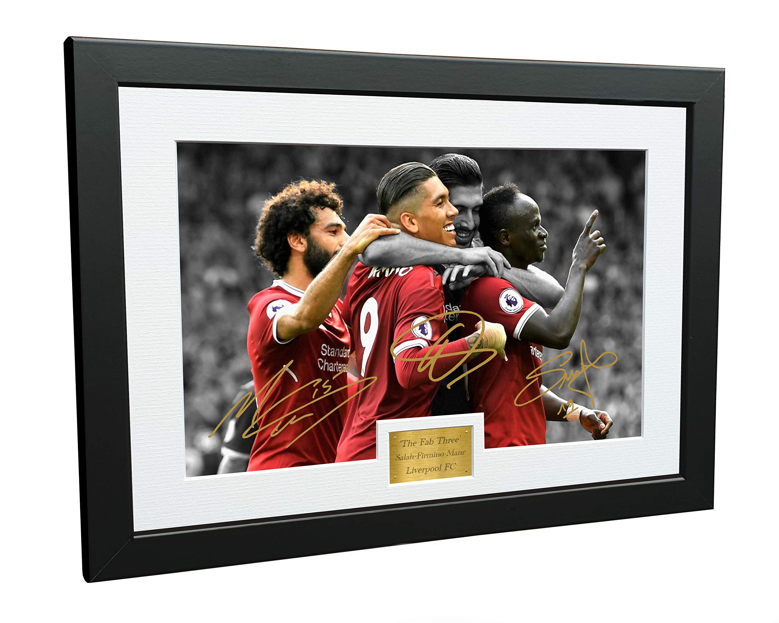 FAB THREE - Roberto Firmino Mohamed Mo Salah Sadio Mane 12x8 A4 Signed Liverpool FC - Autographed Photo Photograph Picture Frame Gift