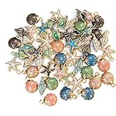 AUEAR, 45 Pack Enamel Starfish Seashell Conch Charms Pendants for DIY Bracelet Necklace