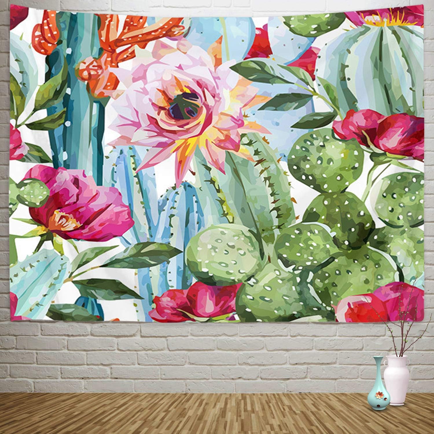 Sylfairy Cactus Tapestry Wall Hanging Floral Tapestries Watercolor Landscape Plant Printed Tapestry Psychedelic Tapestry Bohemian Hippie Tapestry Indian Wall Art for Room(82" X 59",Cactus-B)