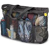 GOTDYA Extra Large Beach Bag Mesh Tote with Zipper and Pockets Ideal for Your Family Cruise/Beach Vacation Essentials | Extra Large, with Zipper, and Pockets
