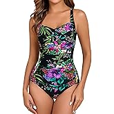 Itzel Women's Ruched Twist Front One Piece Swimsuit Tummy Control Push Up Vintage Retro Bathing Suits