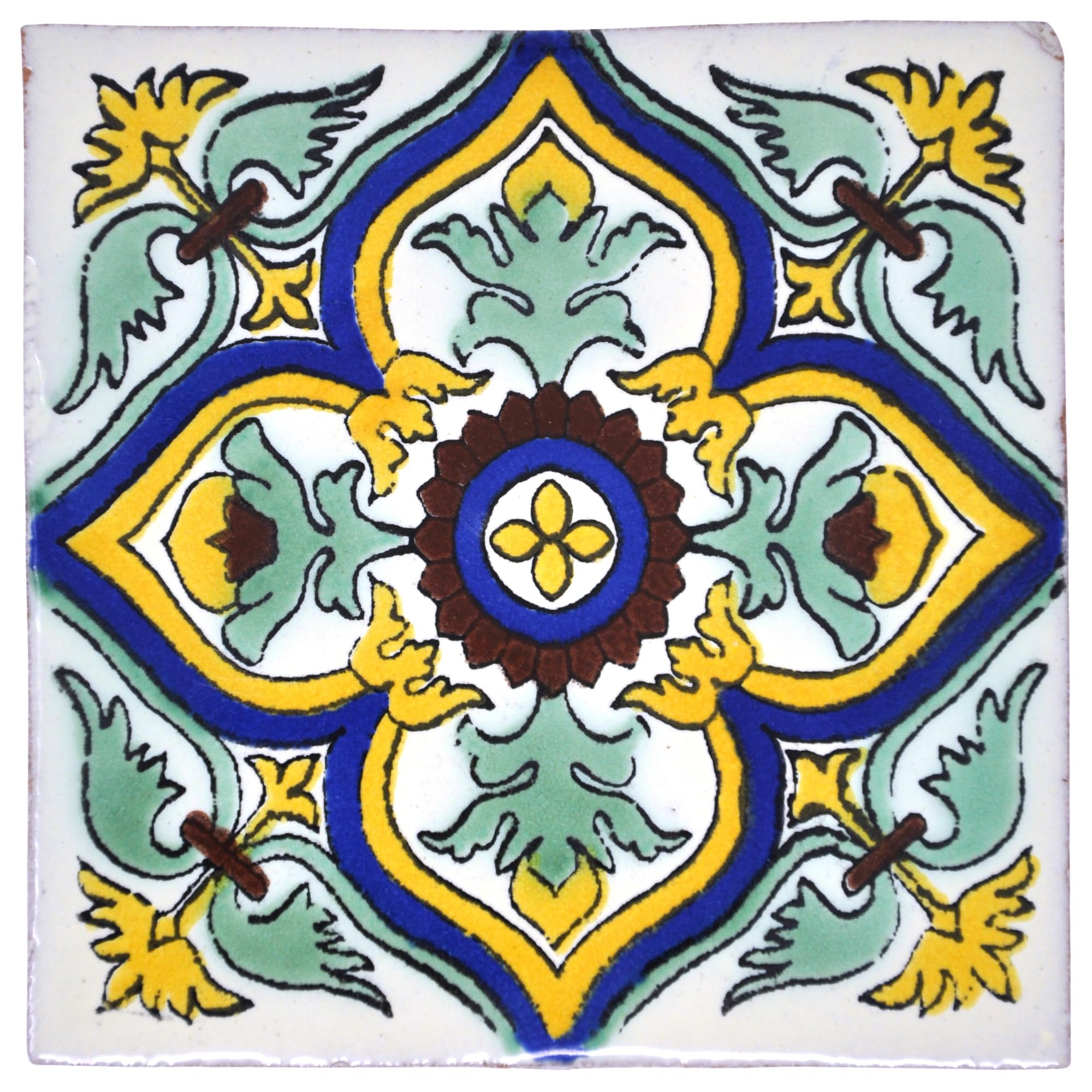 Tumia LAC Handmade Mexican Talavera Tile - Authentic Style Yago Ceramic Tiles for Crafts, Backsplashes and Home Improvement - 10 Pack