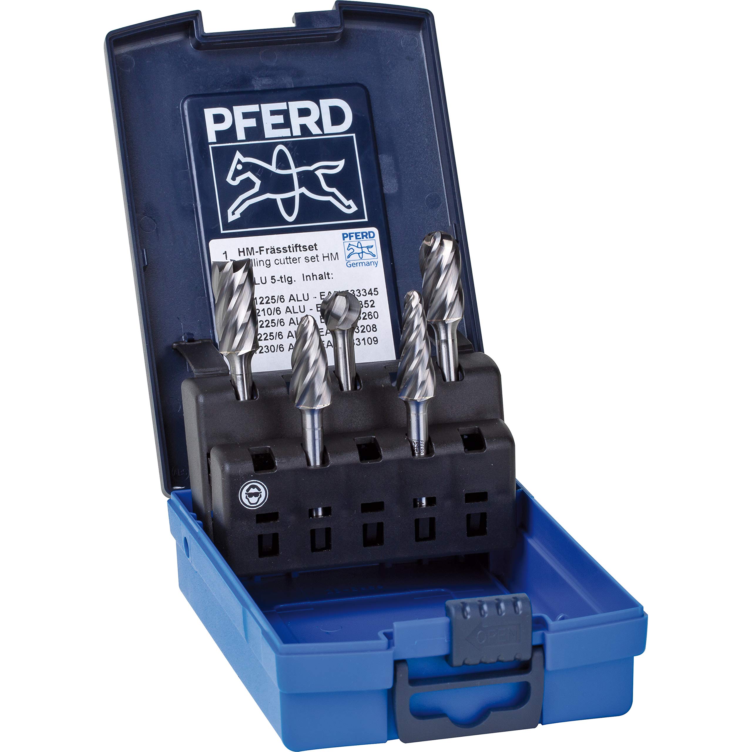PFERD HM Router Bit Set, 5 Pieces, Aluminium Tooth, Shaft Diameter 6 mm, 21901612 - Specially Designed for Aluminium Machining