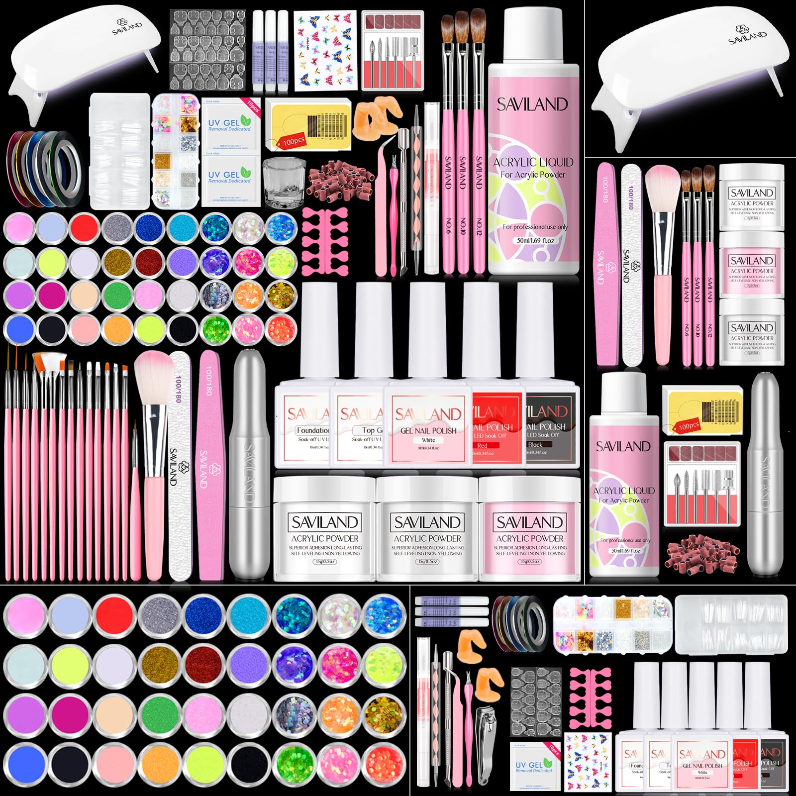 SAVILAND Acrylic Nail Kit with Drill: Professional Nail Kit Acrylic Set for Beginners with Everything Gel Polish U V Light Decorations for Home Salon Gift Set